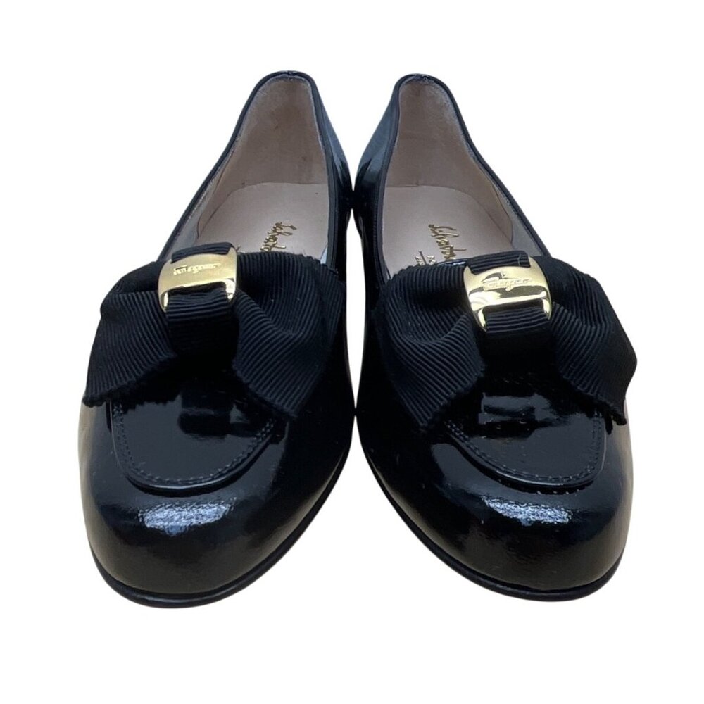 Salvatore Ferragamo Vara Bow Loafers Black Patent Leather - Size 6.5 2A (Narrow) - Picture 2 of 8